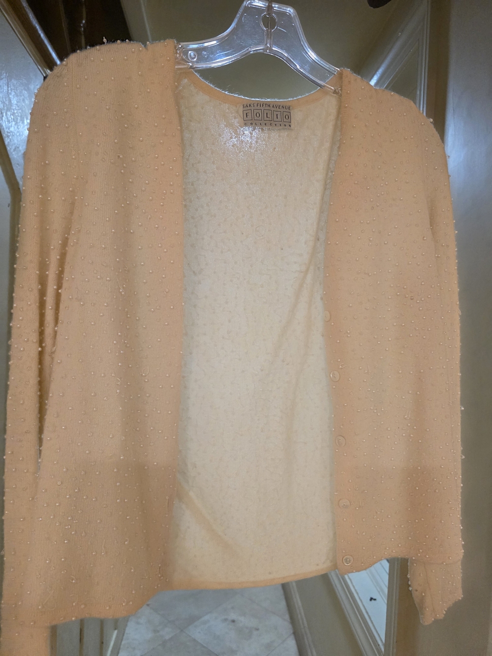 Saks Fifth Avenue Light Cream Beaded Open Cardigan - Picture 4 of 4